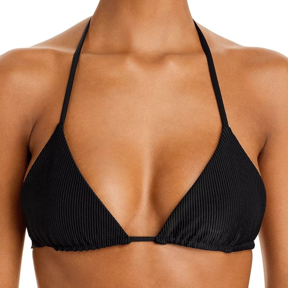 Frankie's Bikinis - Tia Ribbed Triangle Bikini Top - Size Small - Black